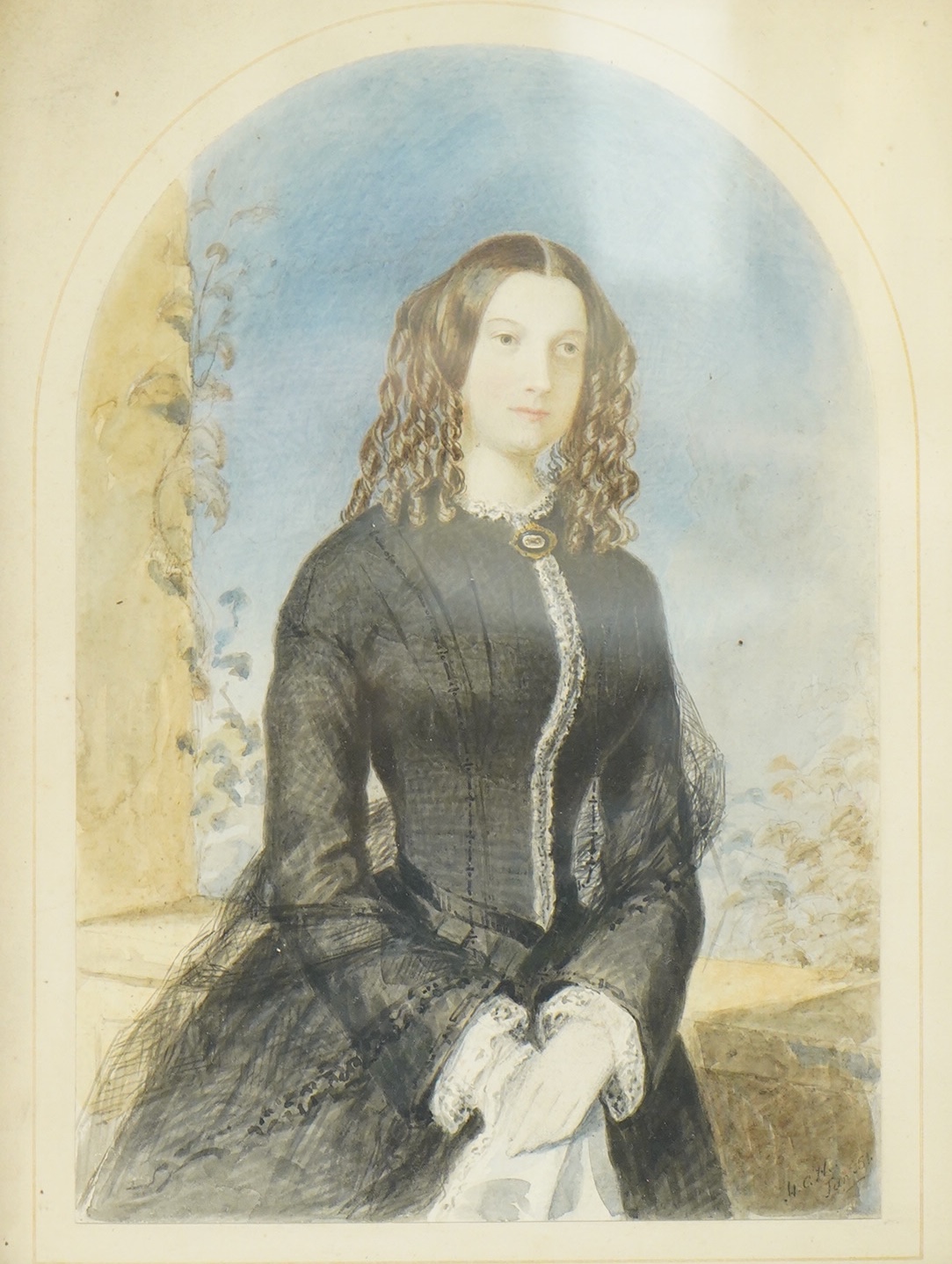 Early Victorian School, half length portrait of a lady, monogrammed and dated ‘51, watercolour, 25 x 15cm